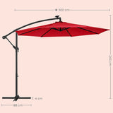 Parasol with LED Solar Lighting, Cantilever Garden Umbrella, 32 LED Lights with Stand Red Grey Beige Brown