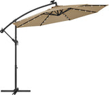 Parasol with LED Solar Lighting, Cantilever Garden Umbrella, 32 LED Lights with Stand Red Grey Beige Brown