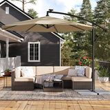 Parasol with LED Solar Lighting, Cantilever Garden Umbrella, 32 LED Lights with Stand Red Grey Beige Brown