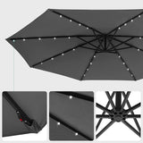 Parasol with LED Solar Lighting, Cantilever Garden Umbrella, 32 LED Lights with Stand Red Grey Beige Brown