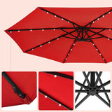 Parasol with LED Solar Lighting, Cantilever Garden Umbrella, 32 LED Lights with Stand Red Grey Beige Brown