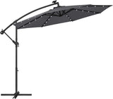 Parasol with LED Solar Lighting, Cantilever Garden Umbrella, 32 LED Lights with Stand Red Grey Beige Brown