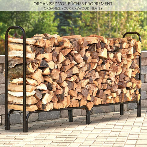 Outdoor Metal Firewood Rack with Waterproof Cover, 200 x 116 x 36 cm